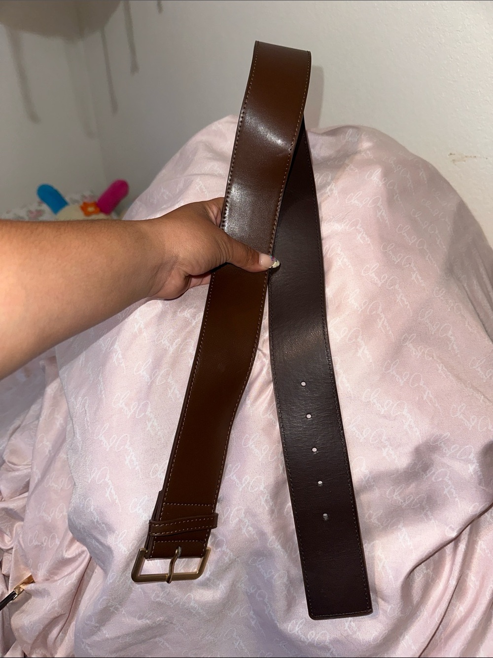 Wide Brown Leather Belt with Gold Buckle